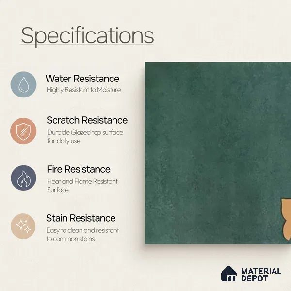 Moroccan Wall & Floor Athangudi Tile TL 10552 Palace Verde 1 ft x 1 ft Matte Finish Ceramic Tile - 9 mm | Suitable for Bathroom, Kitchen, Balcony | Please Expect a Slight Variation of Pattern