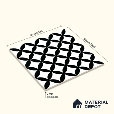 Moroccan Floor & Wall Tile TL 10553 Orion Monochrome 1 ft x 1 ft Matte Finish Vitrified Tile - 9 mm | Suitable for Bathroom, Kitchen, Entryway | Please Expect a Slight Variation of Pattern
