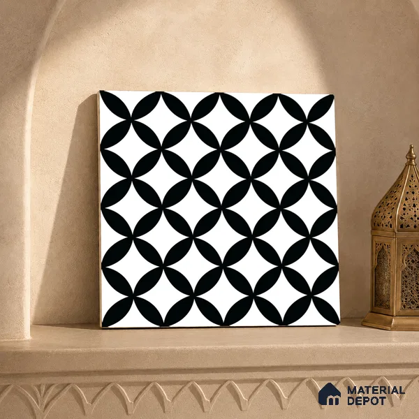 Moroccan Floor & Wall Tile TL 10553 Orion Monochrome 1 ft x 1 ft Matte Finish Vitrified Tile - 9 mm | Suitable for Bathroom, Kitchen, Entryway | Please Expect a Slight Variation of Pattern