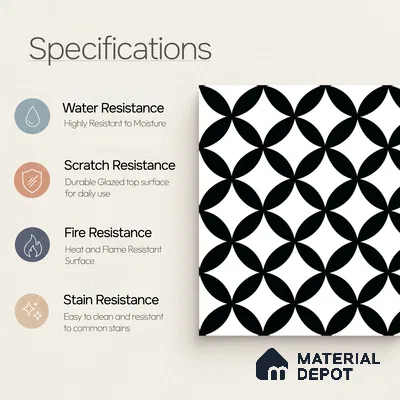 Moroccan Floor & Wall Tile TL 10553 Orion Monochrome 1 ft x 1 ft Matte Finish Vitrified Tile - 9 mm | Suitable for Bathroom, Kitchen, Entryway | Please Expect a Slight Variation of Pattern