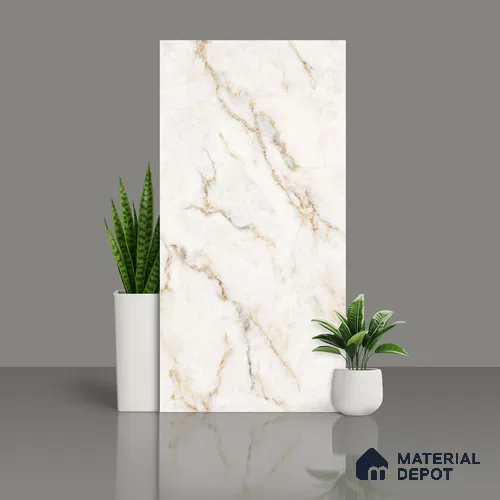 Marble Calacatta Wall & Floor Tile TL 10555 Warm White 4 ft x 2 ft Matte Finish Vitrified Tile - 9 mm | Suitable For Living Room, Bedroom, Kitchen