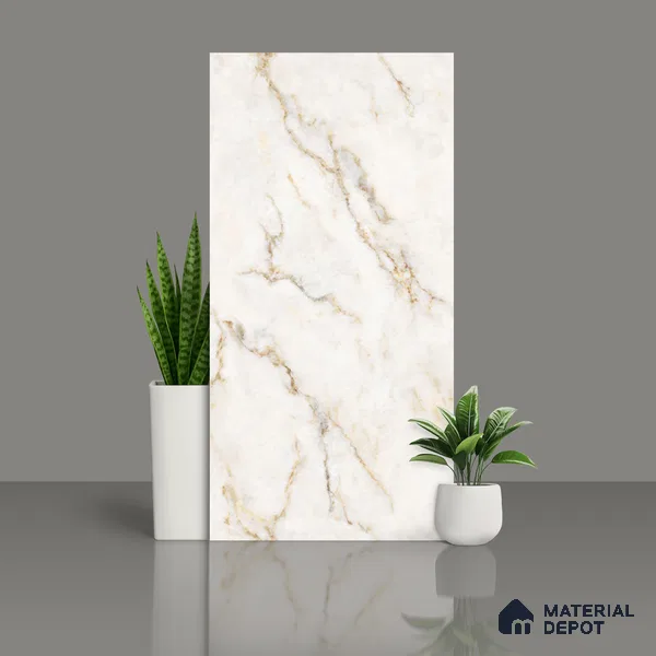 Marble Calacatta Wall & Floor Tile TL 10555 Warm White 4 ft x 2 ft Matte Finish Vitrified Tile - 9 mm | Suitable For Living Room, Bedroom, Kitchen