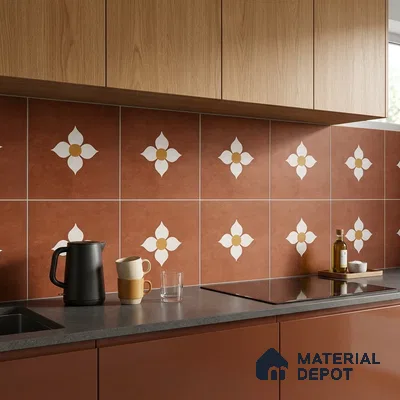Moroccan Wall & Floor Tile TL 10558 Blossom Terracotta 12 inch x 12 inch Matte Finish Ceramic Tile - 7.5 mm | Suitable for Bathroom, Kitchen, Balcony | Please Expect a Slight Variation of Pattern