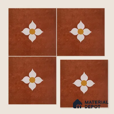 Moroccan Wall & Floor Tile TL 10558 Blossom Terracotta 12 inch x 12 inch Matte Finish Ceramic Tile - 7.5 mm | Suitable for Bathroom, Kitchen, Balcony | Please Expect a Slight Variation of Pattern