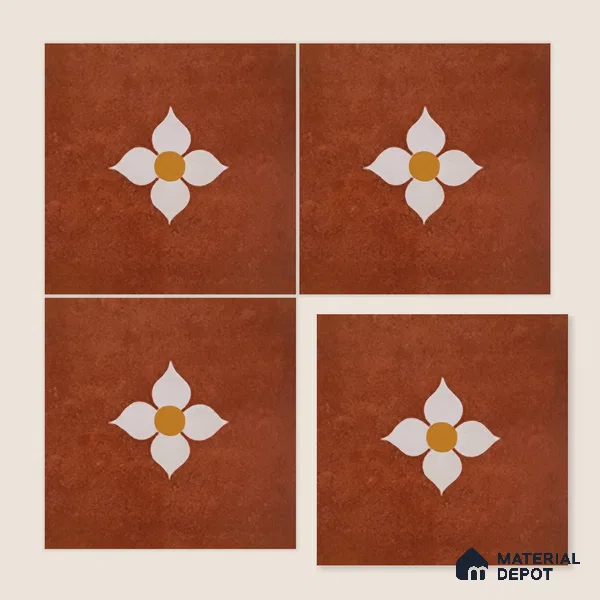 Moroccan Wall & Floor Tile TL 10558 Blossom Terracotta 12 inch x 12 inch Matte Finish Ceramic Tile - 7.5 mm | Suitable for Bathroom, Kitchen, Balcony | Please Expect a Slight Variation of Pattern