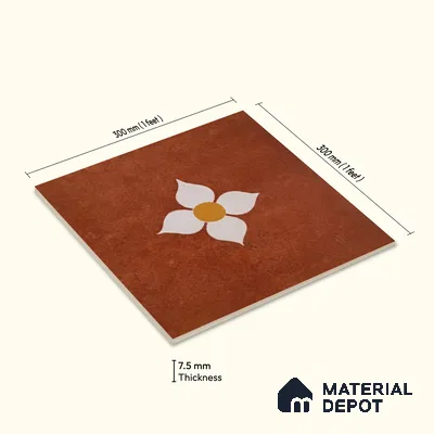 Moroccan Wall & Floor Tile TL 10558 Blossom Terracotta 12 inch x 12 inch Matte Finish Ceramic Tile - 7.5 mm | Suitable for Bathroom, Kitchen, Balcony | Please Expect a Slight Variation of Pattern