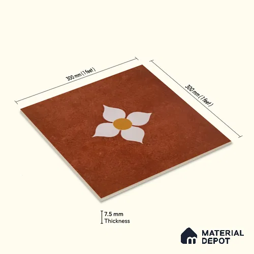 Moroccan Wall & Floor Tile TL 10558 Blossom Terracotta 12 inch x 12 inch Matte Finish Ceramic Tile - 7.5 mm | Suitable for Bathroom, Kitchen, Balcony | Please Expect a Slight Variation of Pattern | Image 02