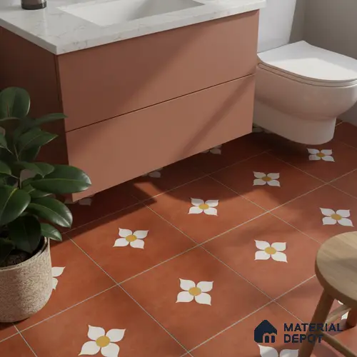Moroccan Wall & Floor Tile TL 10558 Blossom Terracotta 12 inch x 12 inch Matte Finish Ceramic Tile - 7.5 mm | Suitable For living Room, Bedroom, Bathroom | Please Expect a Slight Variation of Pattern