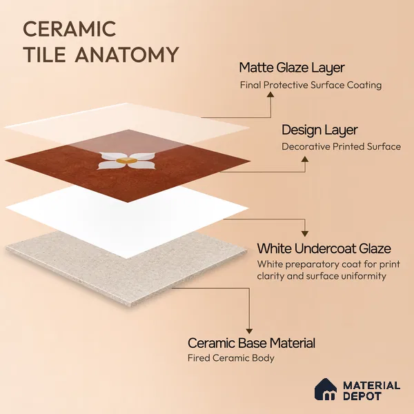 Moroccan Wall & Floor Tile TL 10558 Blossom Terracotta 12 inch x 12 inch Matte Finish Ceramic Tile - 7.5 mm | Suitable for Bathroom, Kitchen, Balcony | Please Expect a Slight Variation of Pattern