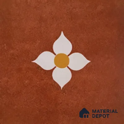 Moroccan Wall & Floor Tile TL 10558 Blossom Terracotta 12 inch x 12 inch Matte Finish Ceramic Tile - 7.5 mm | Suitable for Bathroom, Kitchen, Balcony | Please Expect a Slight Variation of Pattern