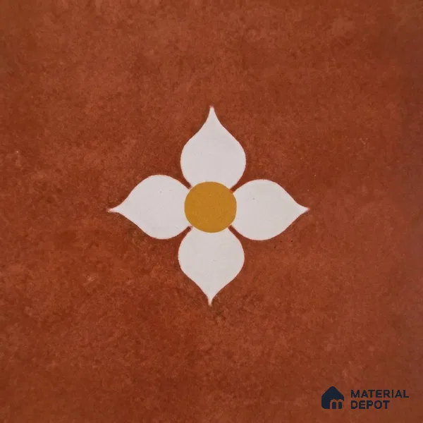 Moroccan Wall & Floor Tile TL 10558 Blossom Terracotta 12 inch x 12 inch Matte Finish Ceramic Tile - 7.5 mm | Suitable for Bathroom, Kitchen, Balcony | Please Expect a Slight Variation of Pattern