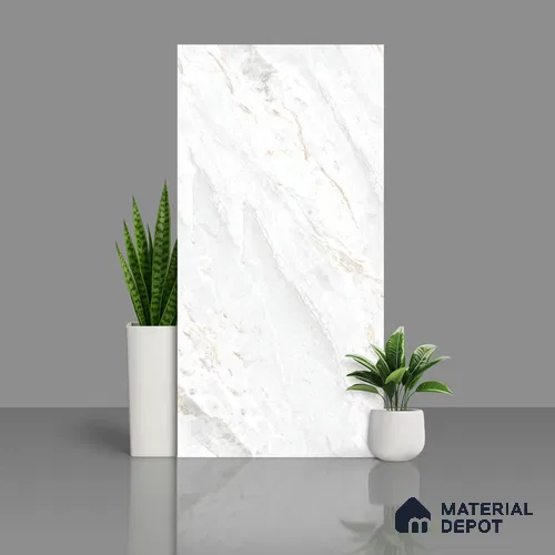 Marble Calacatta Wall & Floor Tile TL 10562 Off-White 4 ft x 2 ft Matte Finish Vitrified Tile - 9 mm | Suitable For Living Room, Bedroom, Kitchen