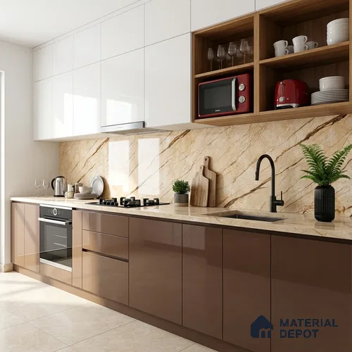 Marble Floor & Wall Tile TL 10566 Almond Beige 4 ft x 2 ft Glossy Finish Vitrified Tile - 9 mm | Suitable for Living Room, Bedroom & Bathroom