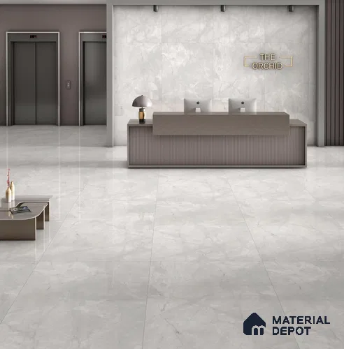 Large Format Endless Floor & Wall Tile TL 10576 Nivia Grey 8 ft x 4 ft Colour Body Vitrified Glossy Finish - 9 mm | Suitable for Living Room, Bedroom, Bathroom | Adhesive and Spacers Must be Used During Installation
