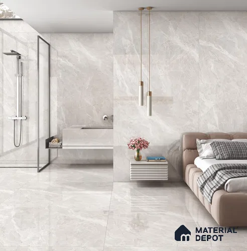 Large Format Endless Floor & Wall Tile TL 10579 Floris Bianco 8 ft x 4 ft Colour Body Vitrified Glossy Finish - 9 mm | Suitable for Living Room, Bedroom, Bathroom | Adhesive and Spacers Must be Used During Installation