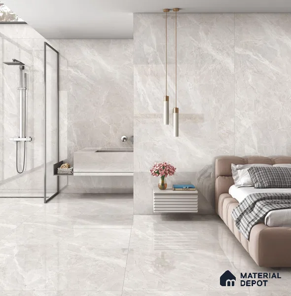 Large Format Endless Floor & Wall Tile TL 10579 Floris Bianco 8 ft x 4 ft Colour Body Vitrified Glossy Finish - 9 mm | Suitable for Living Room, Bedroom, Bathroom | Adhesive and Spacers Must be Used During Installation
