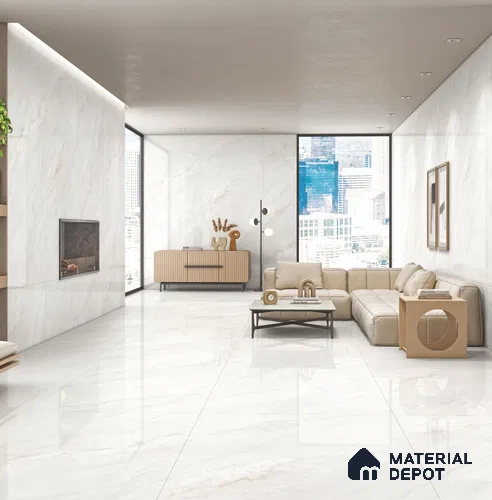 Large Format Endless Floor & Wall Tile TL 10582 Onyx Izola White 8 ft x 4 ft Colour Body Vitrified Matte Finish - 9 mm | Suitable for Living Room, Bedroom, Bathroom | Adhesive and Spacers Must be Used During Installation