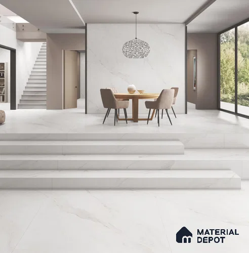 Large Format Endless Floor & Wall Tile TL 10583 Solomon White 8 ft x 4 ft Colour Body Vitrified Matte Finish - 9 mm | Suitable for Living Room, Bedroom, Bathroom | Adhesive and Spacers Must be Used During Installation
