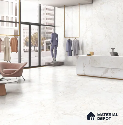 Large Format Endless Floor & Wall Tile TL 10584 Nura White 8 ft x 4 ft Colour Body Vitrified Matte Finish - 9 mm | Suitable for Living Room, Bedroom, Bathroom | Adhesive and Spacers Must be Used During Installation
