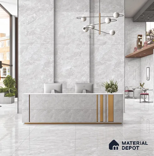 Large Format Endless Floor & Wall Tile TL 10585 Vega Silver 8 ft x 4 ft Colour Body Vitrified Matte Finish - 9 mm | Suitable for Living Room, Bedroom, Bathroom | Adhesive and Spacers Must be Used During Installation