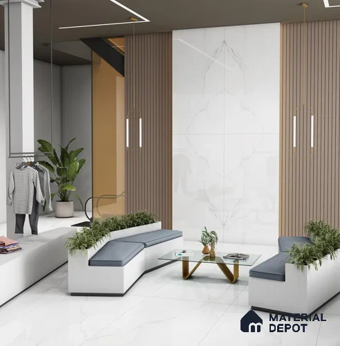 Large Format Bookmatch Floor & Wall Tile TL 10589 B Statuario Regal 8 ft x 4 ft Colour Body Vitrified Glossy Finish - 9 mm | Suitable for Living Room, Bedroom, Bathroom | Adhesive and Spacers Must be Used During Installation