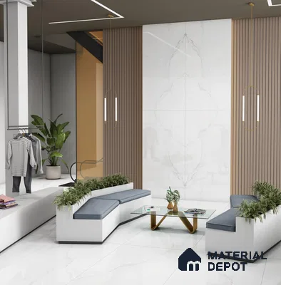 Large Format Bookmatch Floor & Wall Tile TL 10589 Statuario Regal 8 ft x 4 ft Colour Body Vitrified Glossy Finish - 9 mm | Suitable for Living Room, Bedroom, Bathroom | Adhesive and Spacers Must be Used During Installation