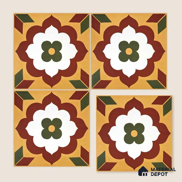 Moroccan Wall & Floor Tile TL 10595 Unity Flora 12 inch x 12 inch Matte Finish Ceramic Tile - 7.5 mm | Suitable For Bathroom, Kitchen, Balcony | Please Expect a Slight Variation of Pattern