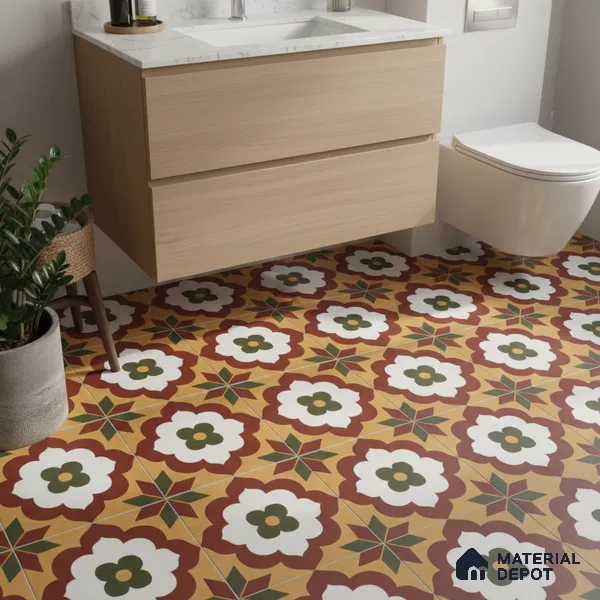 Moroccan Wall & Floor Tile TL 10595 Unity Flora 12 inch x 12 inch Matte Finish Ceramic Tile - 7.5 mm | Suitable For Bathroom, Kitchen, Balcony | Please Expect a Slight Variation of Pattern