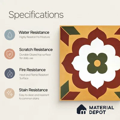 Moroccan Wall & Floor Tile TL 10595 Unity Flora 12 inch x 12 inch Matte Finish Ceramic Tile - 7.5 mm | Suitable For Bathroom, Kitchen, Balcony | Please Expect a Slight Variation of Pattern
