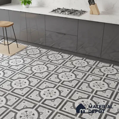 Patterned Wall & Floor Tile TL 10596 Vesta Nero 2 ft x 2 ft Vitrified Matte Finish Tile - 9 mm | Suitable For Living Room, Kitchen, Bathroom | Please Expect a Slight Variation of Pattern