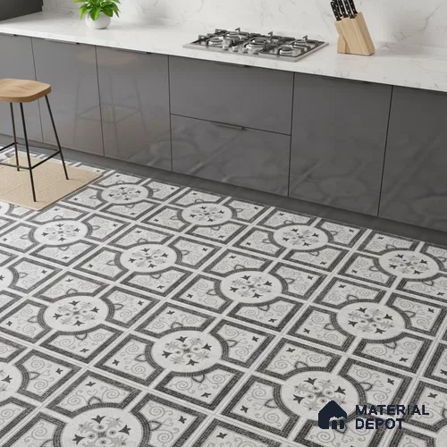 Patterned Wall & Floor Tile TL 10596 Vesta Nero 2 ft x 2 ft Vitrified Matte Finish Tile - 9 mm | Suitable For Living Room, Kitchen, Bathroom | Please Expect a Slight Variation of Pattern
