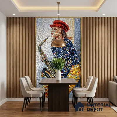 Faux Mosaic Mural Poster Wall Tile TL 10606 Trumpet Lady 4 ft x 2 ft Vitrified Glossy Punch Finish - 9 mm | Suitable For Living Room, Bedroom & Office