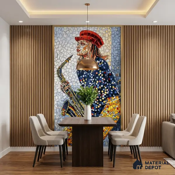 Faux Mosaic Mural Poster Wall Tile TL 10606 Trumpet Lady 4 ft x 2 ft Vitrified Glossy Punch Finish - 9 mm | Suitable For Living Room, Bedroom & Office