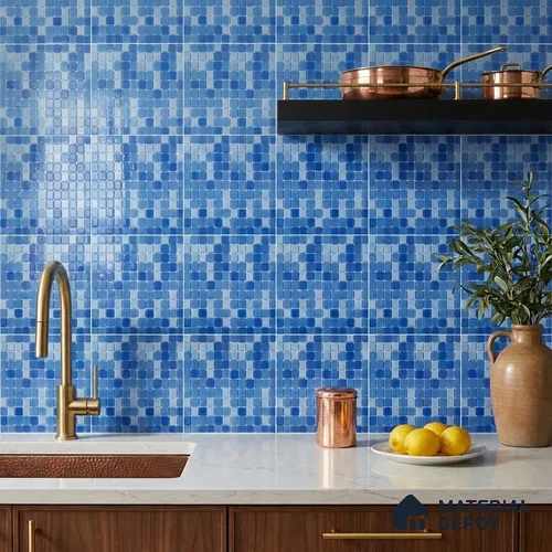 Swimming Pool Mosaic Tile TL 10634 | 317.6 x 317.6 mm (Chip Size 25x25 mm) Glossy Finish Glass Tile - 5 mm | Suitable For Bathroom, Pool, Kitchen