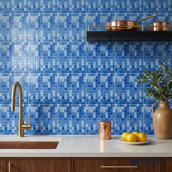 Swimming Pool Mosaic Tile TL 10634 | 317.6 x 317.6 mm (Chip Size 25x25 mm) Glossy Finish Glass Tile - 5 mm | Suitable For Bathroom, Pool, Kitchen