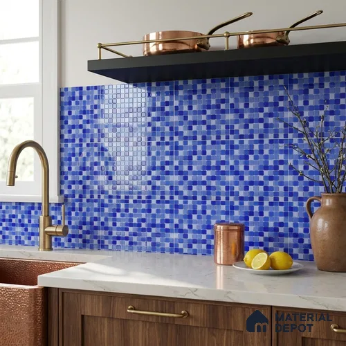 Swimming Pool Mosaic Tile TL 10635 | 317.6 x 317.6 mm (Chip Size 25x25 mm) Glossy Finish Glass Tile - 5 mm | Suitable For Bathroom, Pool, Kitchen