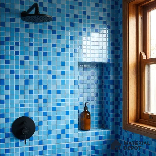 Swimming Pool Mosaic Tile TL 10636 | 317.6 x 317.6 mm (Chip Size 25x25 mm) Glossy Finish Glass Tile - 5 mm | Suitable For Bathroom, Pool, Kitchen