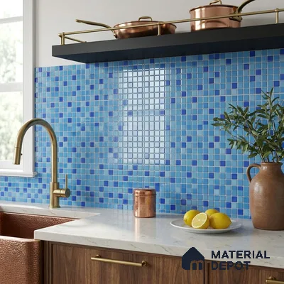 Swimming Pool Mosaic Tile TL 10636 | 317.6 x 317.6 mm (Chip Size 25x25 mm) Glossy Finish Glass Tile - 5 mm | Suitable For Bathroom, Pool, Kitchen