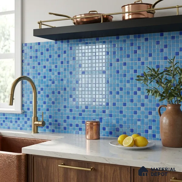 Swimming Pool Mosaic Tile TL 10636 | 317.6 x 317.6 mm (Chip Size 25x25 mm) Glossy Finish Glass Tile - 5 mm | Suitable For Bathroom, Pool, Kitchen