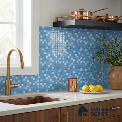 Swimming Pool Mosaic Tile TL 10637 | 317.6 x 317.6 mm (Chip Size 25x25 mm) Glossy Finish Glass Tile - 5 mm | Suitable For Bathroom, Pool, Kitchen