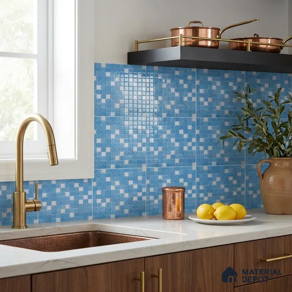 Swimming Pool Mosaic Tile TL 10637 | 317.6 x 317.6 mm (Chip Size 25x25 mm) Glossy Finish Glass Tile - 5 mm | Suitable For Bathroom, Pool, Kitchen