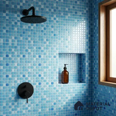 Swimming Pool Mosaic Tile TL 10639 | 317.6 x 317.6 mm (Chip Size 25x25 mm) Glossy Finish Glass Tile - 5 mm | Suitable For Bathroom, Pool, Kitchen