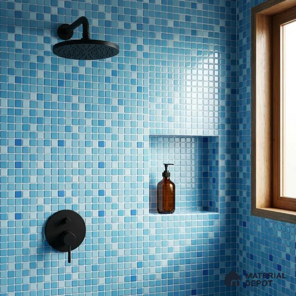 Swimming Pool Mosaic Tile TL 10639 | 317.6 x 317.6 mm (Chip Size 25x25 mm) Glossy Finish Glass Tile - 5 mm | Suitable For Bathroom, Pool, Kitchen