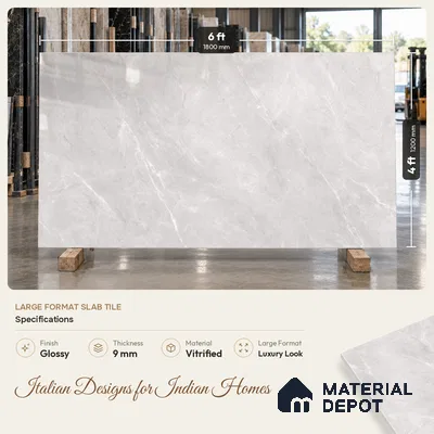 Marble Endless Floor & Wall Tile TL 10675 SHG Magnum Gray 6 ft x 4 ft Glossy Finish Vitrified Tile - 9 mm | Random 3 | Suitable For living Room, Bedroom, Bathroom | Adhesive and Spacers Must be Used During Installation