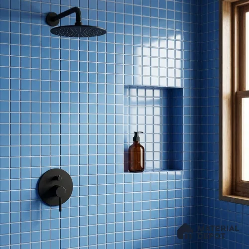 Swimming Pool Mosaic Tile TL 10676 B | 317.6 x 317.6 mm (Chip Size 25x25 mm) Glossy Finish Glass Tile - 5 mm | Suitable For Bathroom, Pool, Kitchen