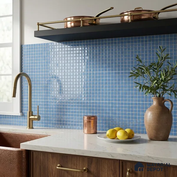 Swimming Pool Mosaic Tile TL 10676 B | 317.6 x 317.6 mm (Chip Size 25x25 mm) Glossy Finish Glass Tile - 5 mm | Suitable For Bathroom, Pool, Kitchen