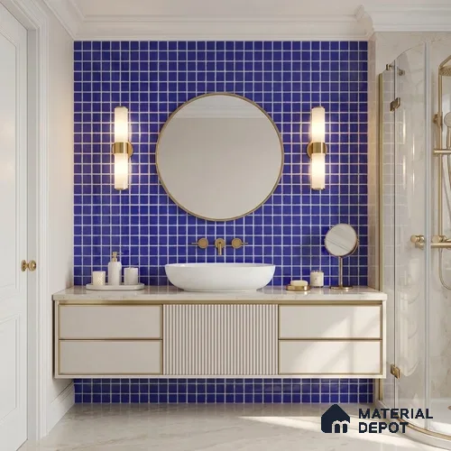 Swimming Pool Mosaic Tile TL 10676 E | 317.6 x 317.6 mm (Chip Size 25x25 mm) Glossy Finish Glass Tile - 5 mm | Suitable For Bathroom, Pool, Kitchen