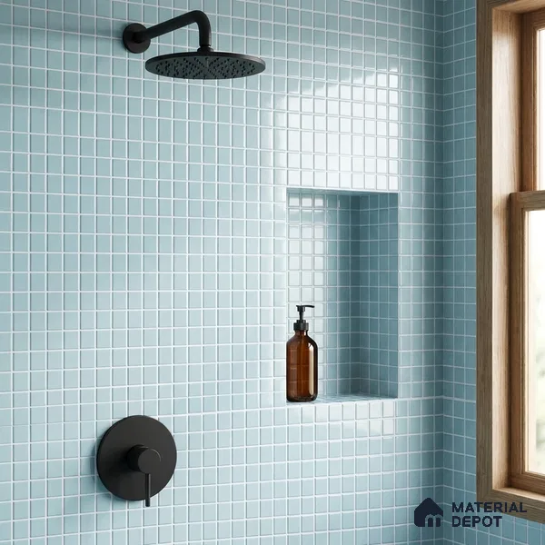 Swimming Pool Mosaic Tile TL 10676 G | 317.6 x 317.6 mm (Chip Size 25x25 mm) Glossy Finish Glass Tile - 5 mm | Suitable For Bathroom, Pool, Kitchen