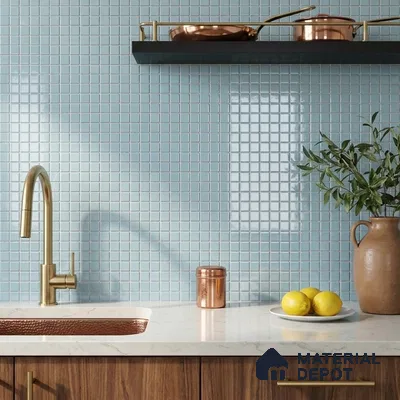 Swimming Pool Mosaic Tile TL 10676 G | 317.6 x 317.6 mm (Chip Size 25x25 mm) Glossy Finish Glass Tile - 5 mm | Suitable For Bathroom, Pool, Kitchen