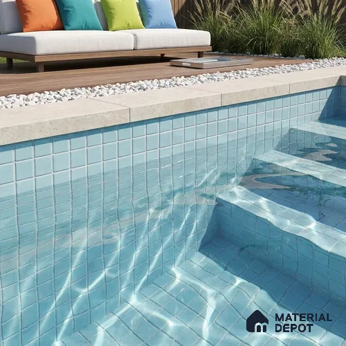 Swimming Pool Mosaic Tile TL 10676 G | 317.6 x 317.6 mm (Chip Size 25x25 mm) Glossy Finish Glass Tile - 5 mm | Suitable For Bathroom, Pool, Kitchen
